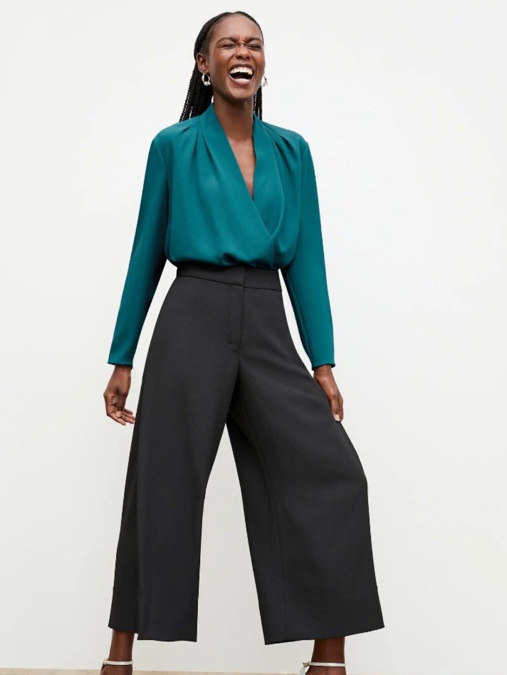 M.M. Lafleur Teal Draped V-Neck Blouse Nwt M